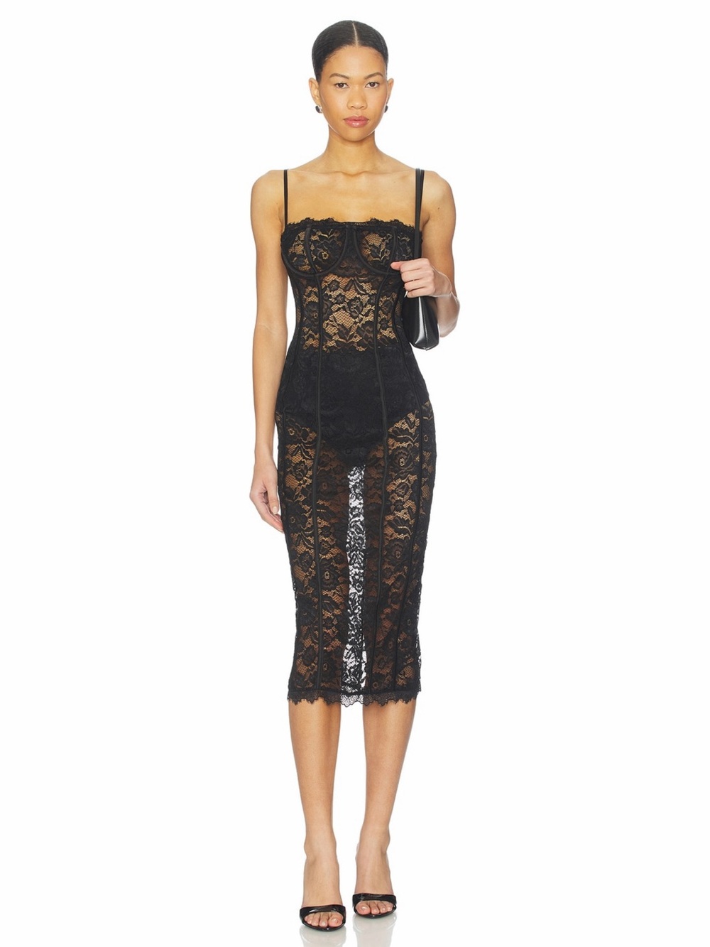 More To Come Revolve Black Esme Lace Corset Bustier Slip Midi Dress Size XS NWT